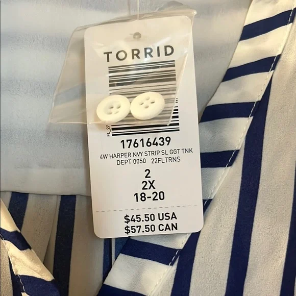 Torrid Navy Blue and White Striped Blouse - Picture 2 of 3